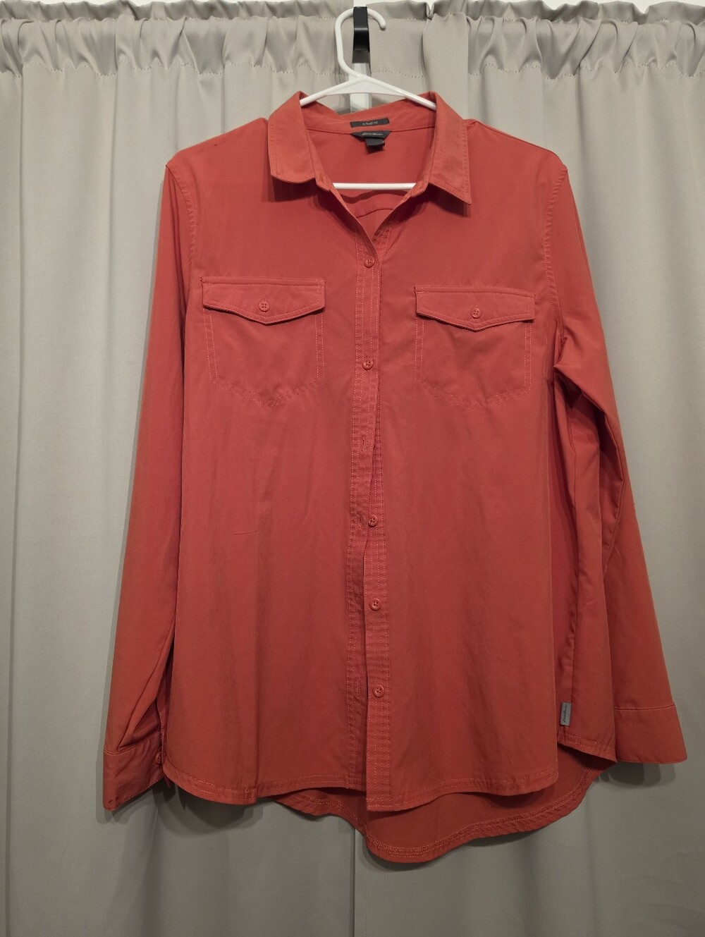 Eddie Bauer Women's Burnt Orange Roll Tab Sleeve Button Up Travel Shirt L